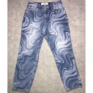 Hollister Curvy High Rise Mom Jean 7R‎ Marble Wash W28 L27 Blue Swirl Denim